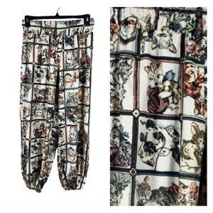 Womens Baggy Cat Pants Size XL Cat Lady Graphic Bohemian Festival Retro